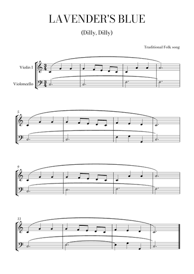 Lavender's blue (dilly, dilly) for Violin and Cello duo easy (arr. Lais Reis)