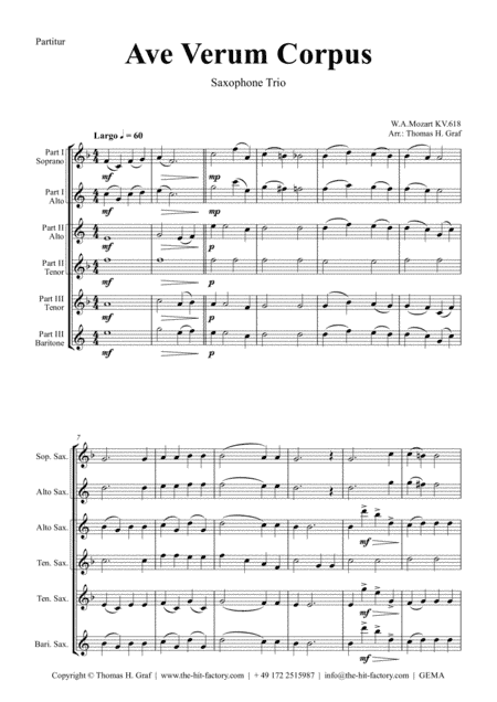 Ave Verum Corpus - W.A. Mozart - Saxophone Trio (arr. Thomas H. Graf)