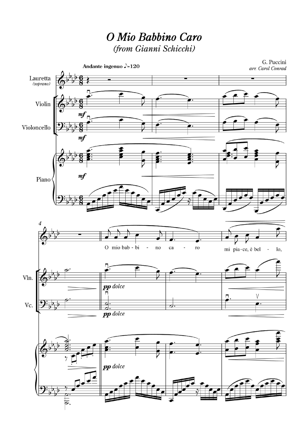 O Mio Babbino Caro (for soprano and piano trio) (arr. Carol Conrad)
