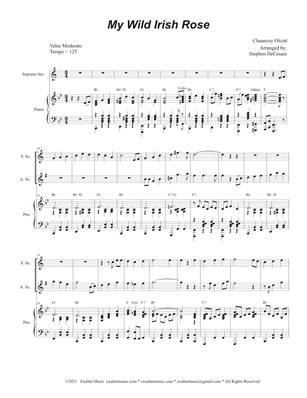 My Wild Irish Rose (Duet for Soprano and Alto Saxophone) (arr. Stephen DeCesare)
