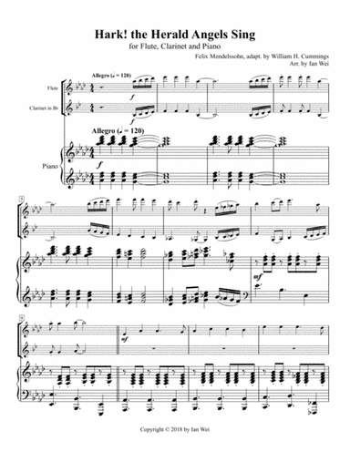 Hark! the Herald Angels Sing for Flute, Clarinet and Piano (arr. Ian Wei)