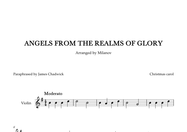 Angels we have heard on high in G Violin Easy Christmas carol (arr. Milanov)