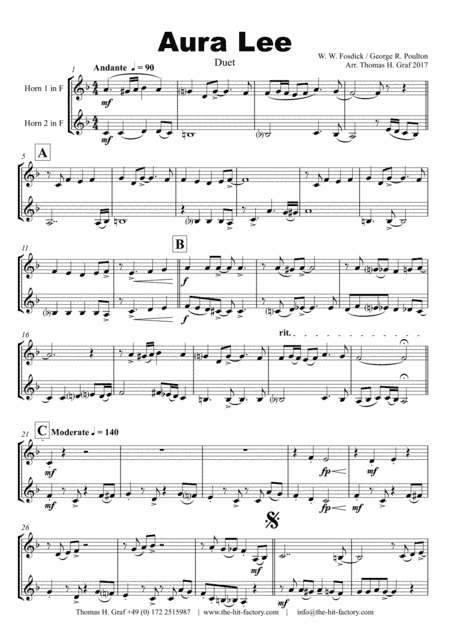 Aura Lee - Love me tender - Elvis - Duet Horn (arr. Thomas H. Graf)