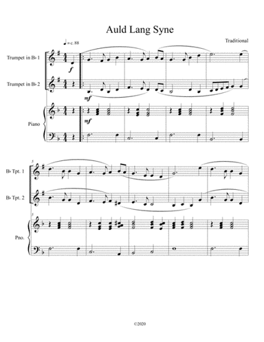 Auld Lang Syne (trumpet duet) with optional piano accompaniment (arr. B. C. Dockery)