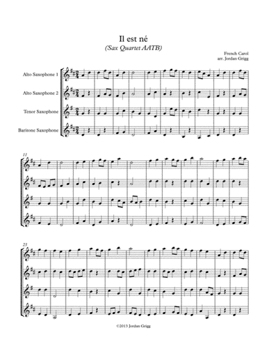 Il est né (Sax Quartet AATB) (arr. Jordan Grigg)
