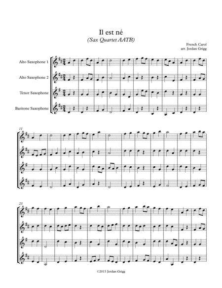 Il est né (Sax Quartet AATB) (arr. Jordan Grigg)