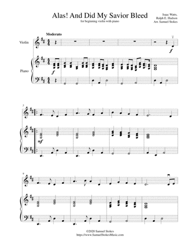 Alas! And Did My Savior Bleed (At the Cross) - for beginning violin with optional piano accompanimen (arr. Samuel Stokes)