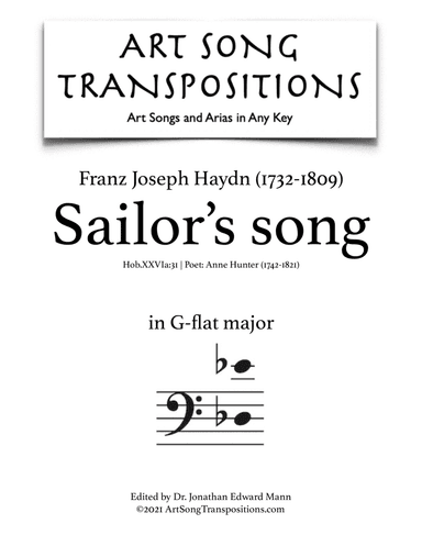 HAYDN: Sailor's Song (transposed to G-flat major, bass clef) (arr. ArtSongTranspositions.com)