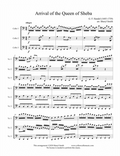 Arrival of the Queen of Sheba (Sinfonia from the opera Solomon) arranged for three cellos/ cello tri (arr. Yellow Cello Music)
