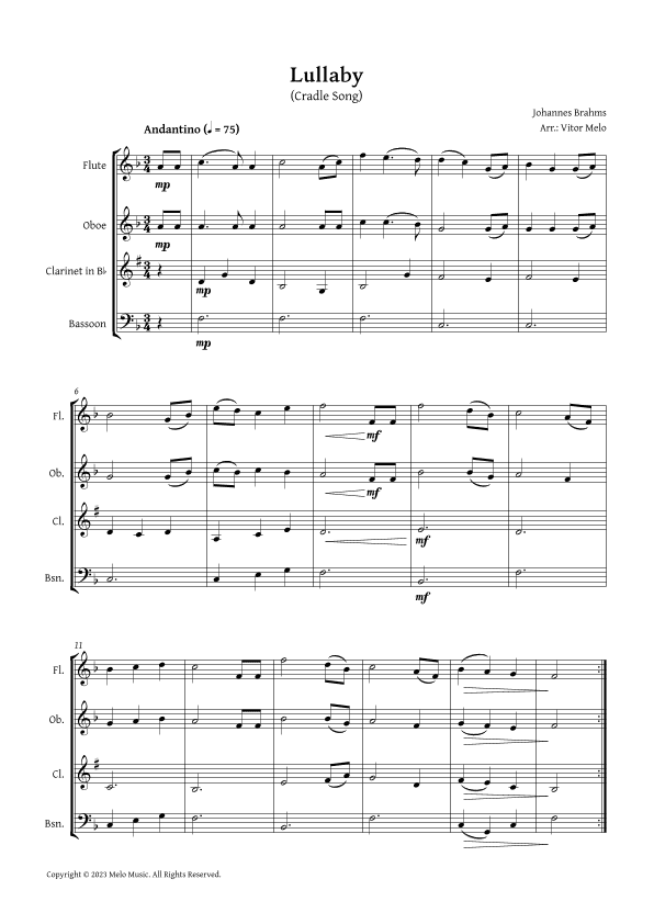 Brahms Lullaby - Wind Quartet (arr. Vitor Melo)