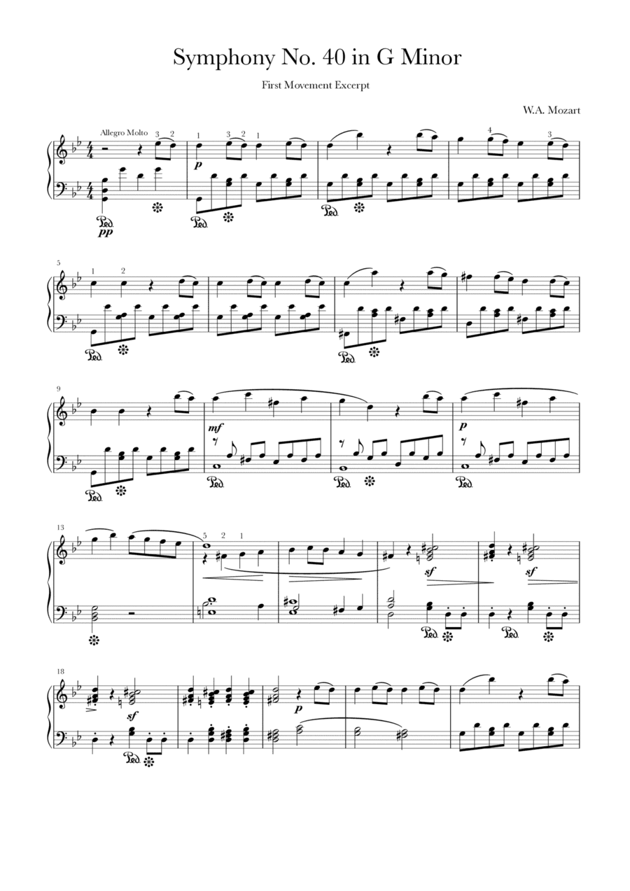 Mozart’s Symphony no. 40 in G minor (1st movement opening) (arr. Thomas Ling)