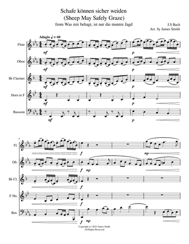 Schafe können sicher weiden (Sheep May Safely Graze) for Woodwind Quintet (arr. James Smith)
