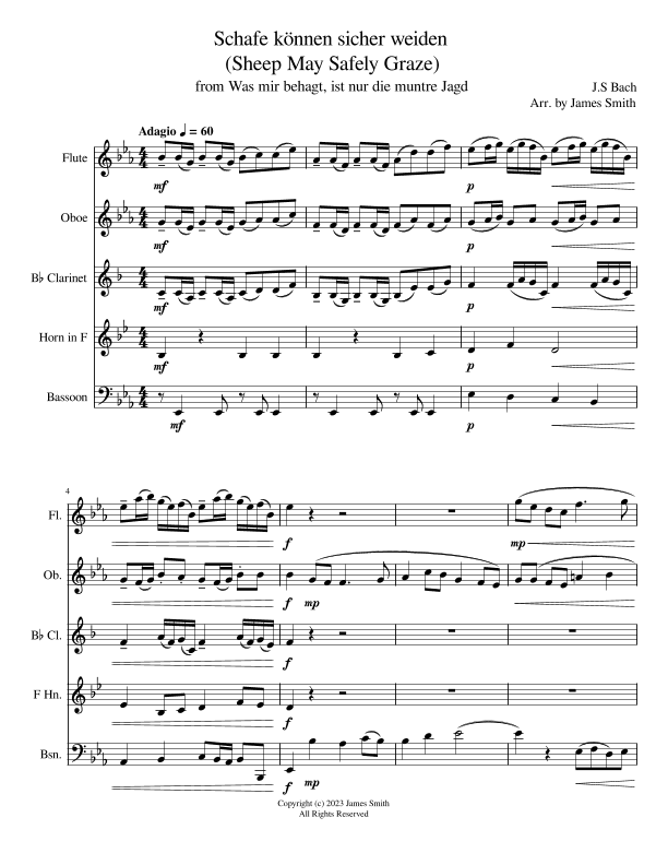 Schafe können sicher weiden (Sheep May Safely Graze) for Woodwind Quintet (arr. James Smith)