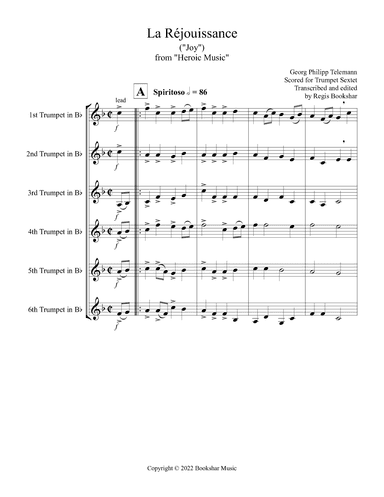La Rejouissance (from "Heroic Music") (Eb) (Trumpet Sextet) (arr. Regis Bookshar)