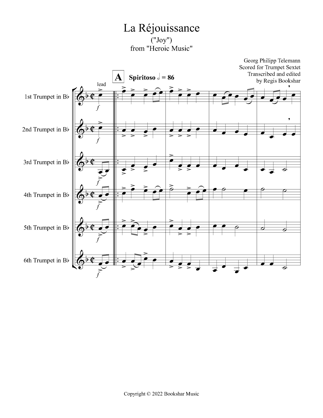 La Rejouissance (from "Heroic Music") (Eb) (Trumpet Sextet) (arr. Regis Bookshar)