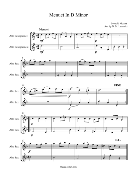 Menuet in D Minor (arr. Nick Lacanski)