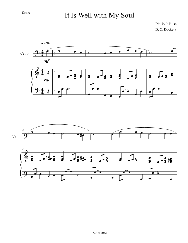 It Is Well with My Soul (Cello Solo with Piano Accompaniment) (arr. B. C. Dockery)