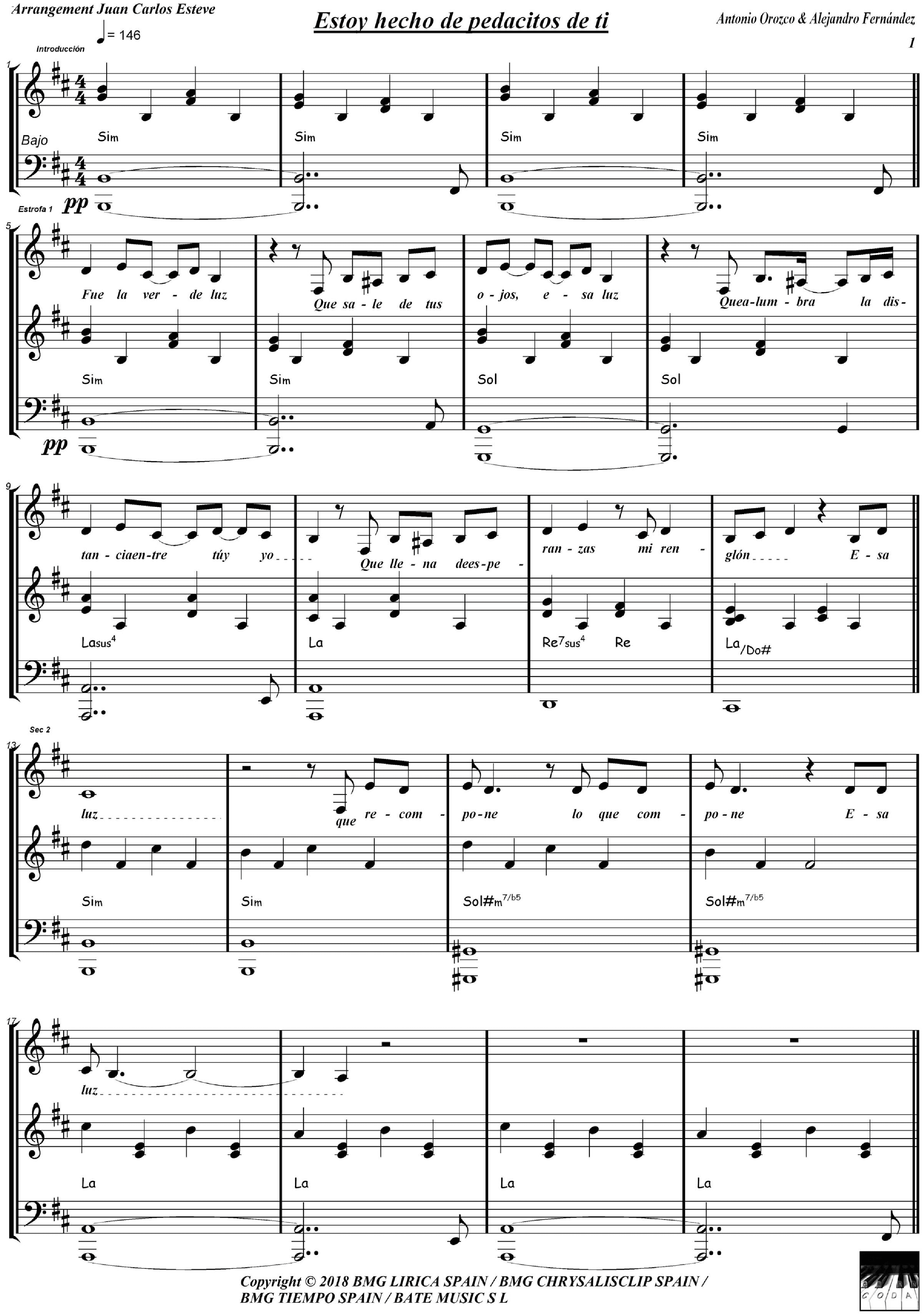 Estoy Hecho De Pedacitos De Ti (arr. juan carlos esteve / Gran Coda)