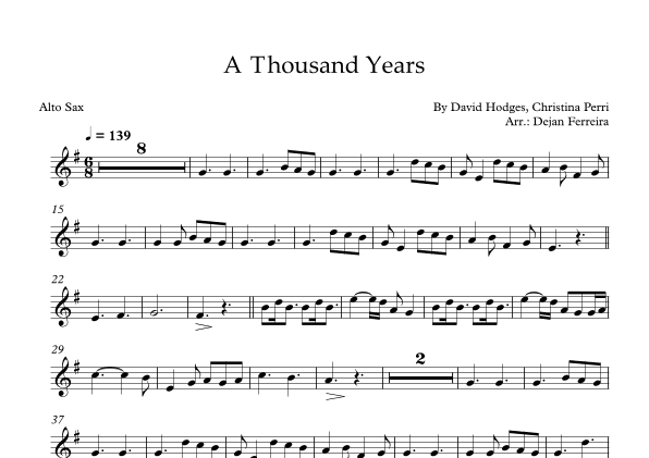 A Thousand Years (arr. Dejan Ferreira)