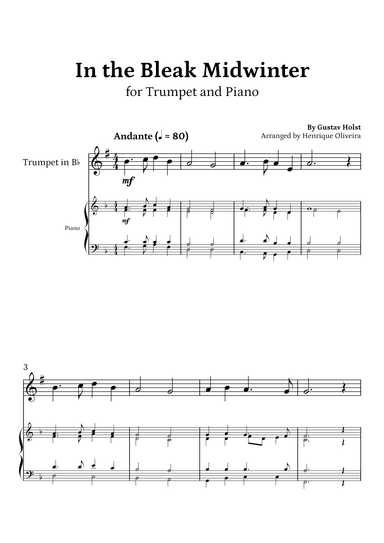 In the Bleak Midwinter (Trumpet and Piano) - Beginner Level (arr. Henrique Oliveira)