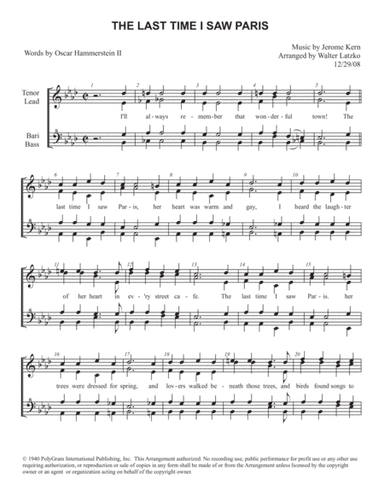 The Last Time I Saw Paris (arr. Walter Latzko)