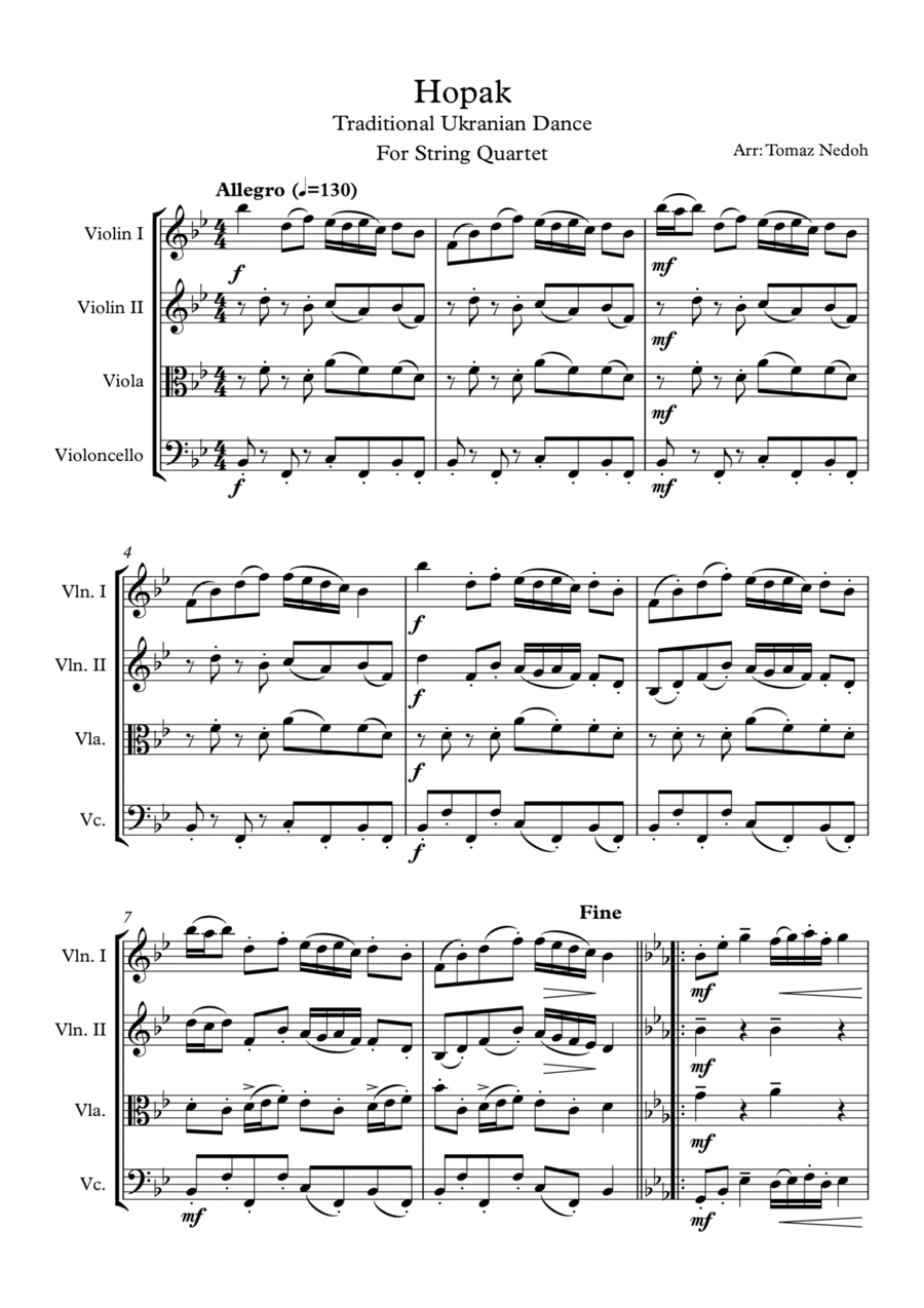 Hopak for String Quartet (arr. Tomaz Nedoh)