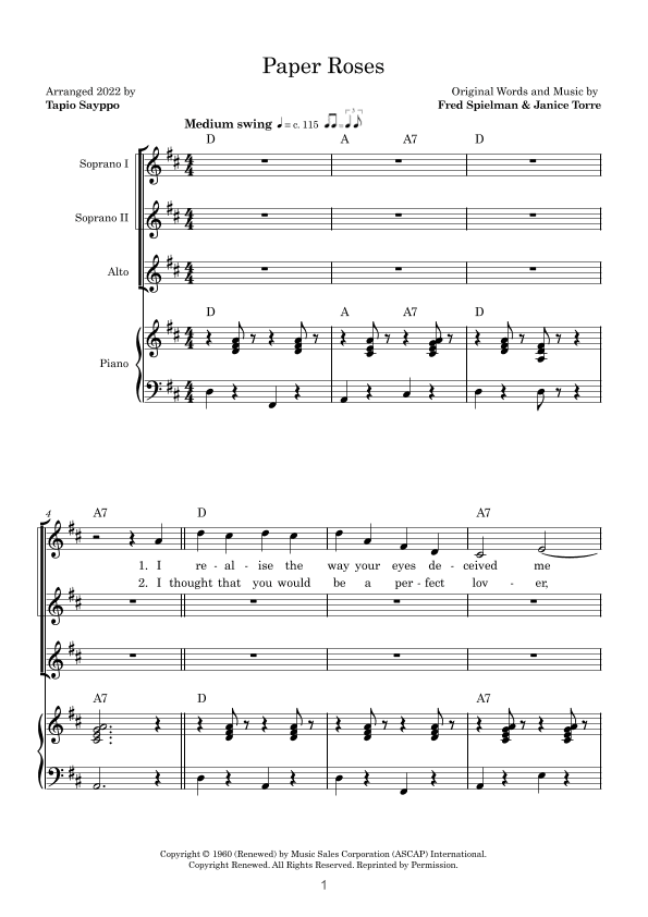 Paper Roses (arr. Tapio Sayppo)