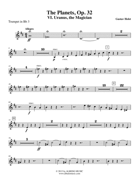 Holst The Planets, VI. Uranus, the Magician - Trumpet in Bb 3 (Transposed Part), Op. 32 (arr. Doug Clyde)