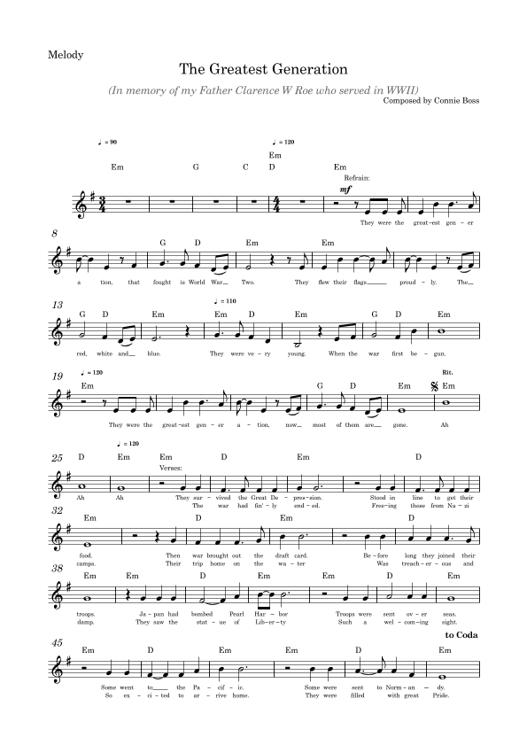 The Greatest Generation WWII - Vocal solo and guitar chords