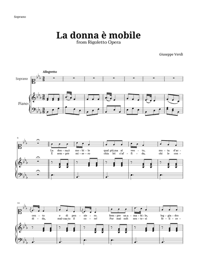 La donna è mobile in E-flat major for Soprano and Piano (arr. Langanho)