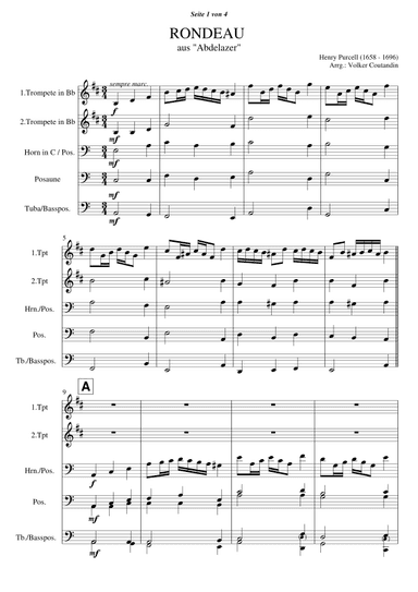 Abdelazer - Suite - Rondo - Score Only (arr. Volker Coutandin)