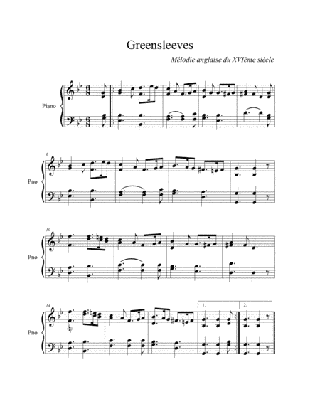 Greensleeves-English Melody 16th.century-For piano (arr. Micheline Cumant)