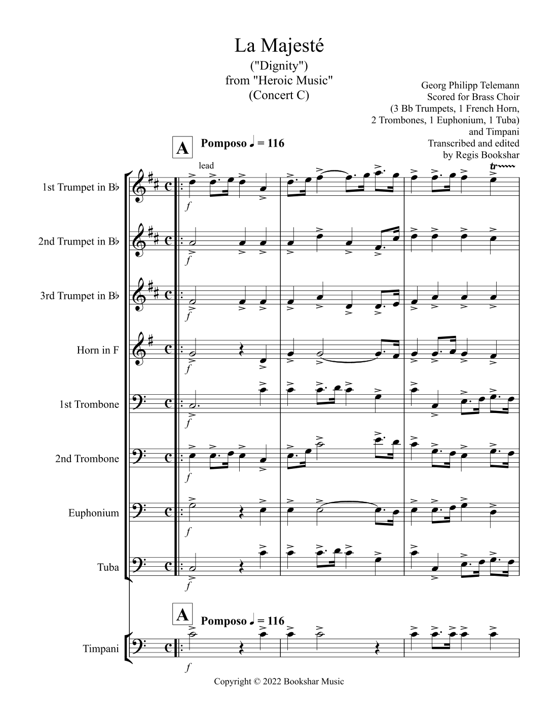 La Majeste (from "Heroic Music") (C) (Brass Choir - 3 Trp, 1 Hrn, 2 Trb, 1 Euph, 1 Tuba, Timp) (arr. Regis Bookshar)