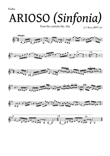 ARIOSO, by J. S. Bach (sinfonia) - for Violin and accompaniment (arr. Leyandder Trustworthy)