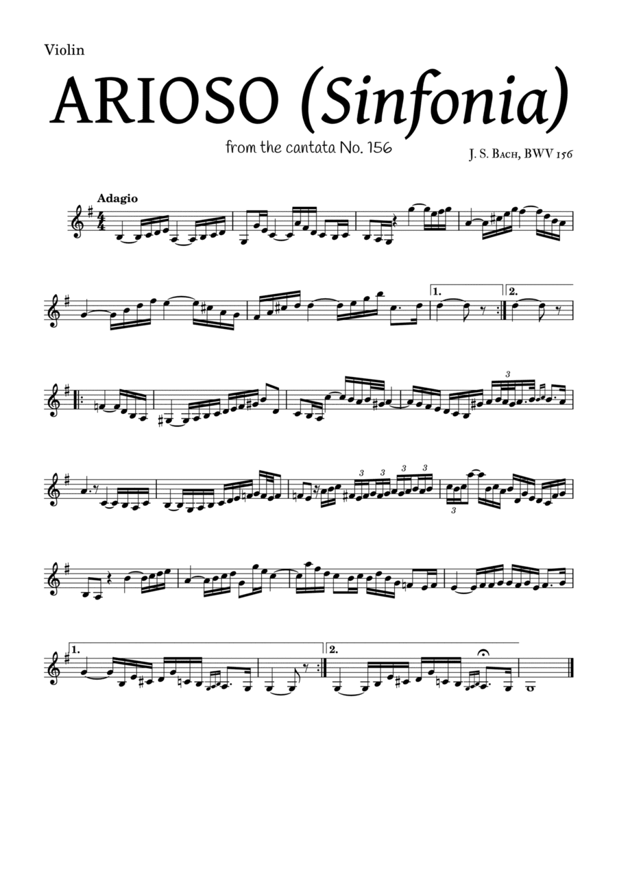 ARIOSO, by J. S. Bach (sinfonia) - for Violin and accompaniment (arr. Leyandder Trustworthy)