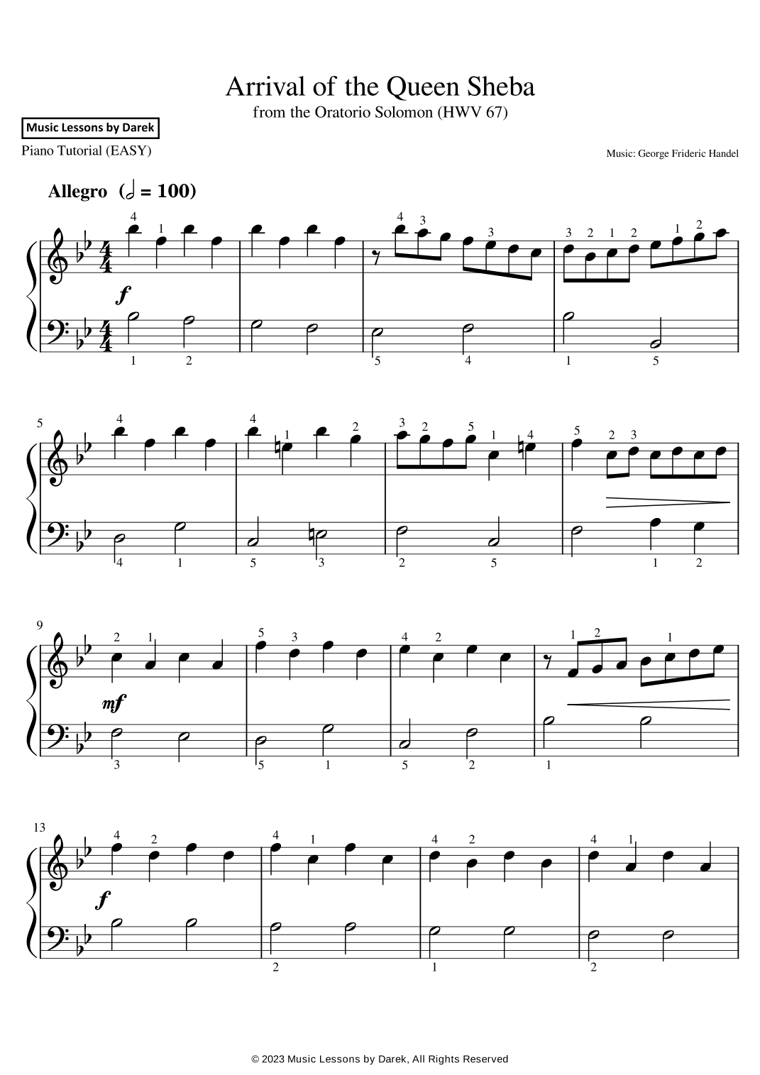 Arrival of the Queen Sheba (EASY PIANO) from the Oratorio Solomon (HWV 67) [George Frideric Handel] (arr. Darek)
