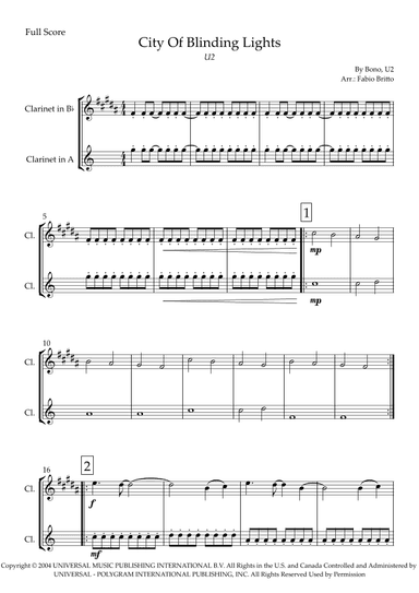 City Of Blinding Lights (arr. Fabio Britto)