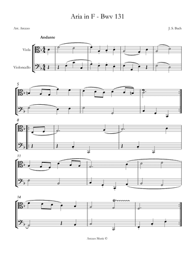 bach bwv anh. 131 gavotte in f major Viola and Cello Sheet Music (arr. Arezzo Music)