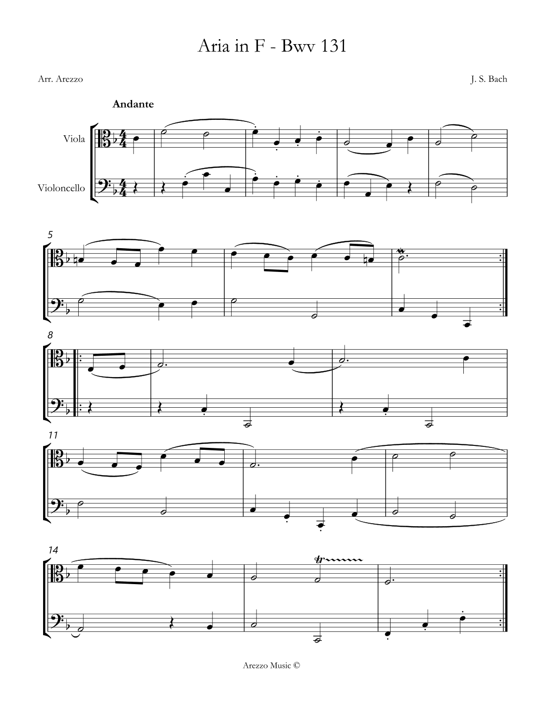 bach bwv anh. 131 gavotte in f major Viola and Cello Sheet Music (arr. Arezzo Music)
