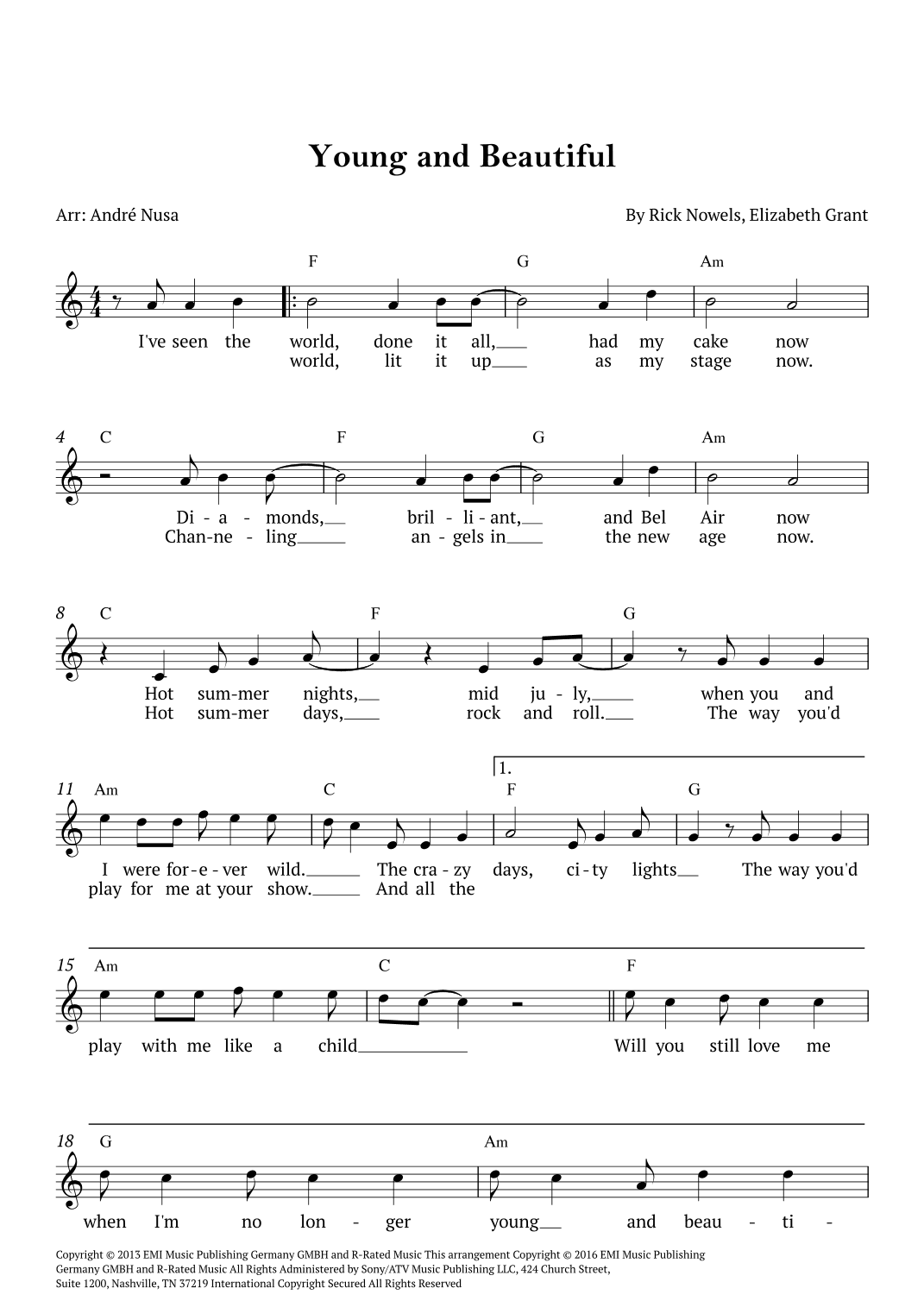 Young And Beautiful (arr. André Nusa)