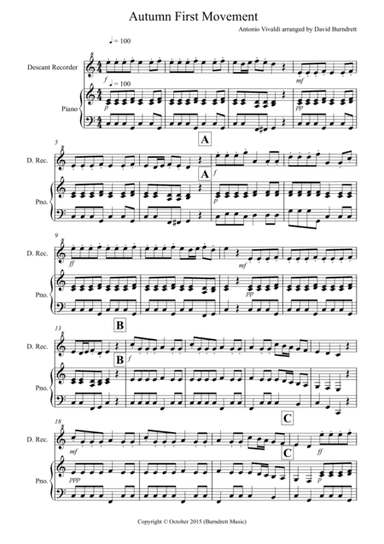 Autumn "Four Seasons" for Descant Recorder and Piano (arr. David Burndrett)