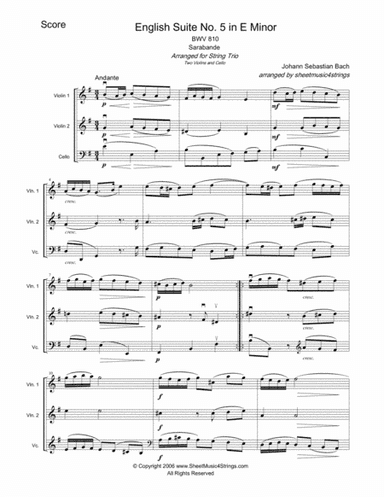 Bach, J.S. - Sarabande for Two Violins and Cello (arr. SheetMusic4Strings)
