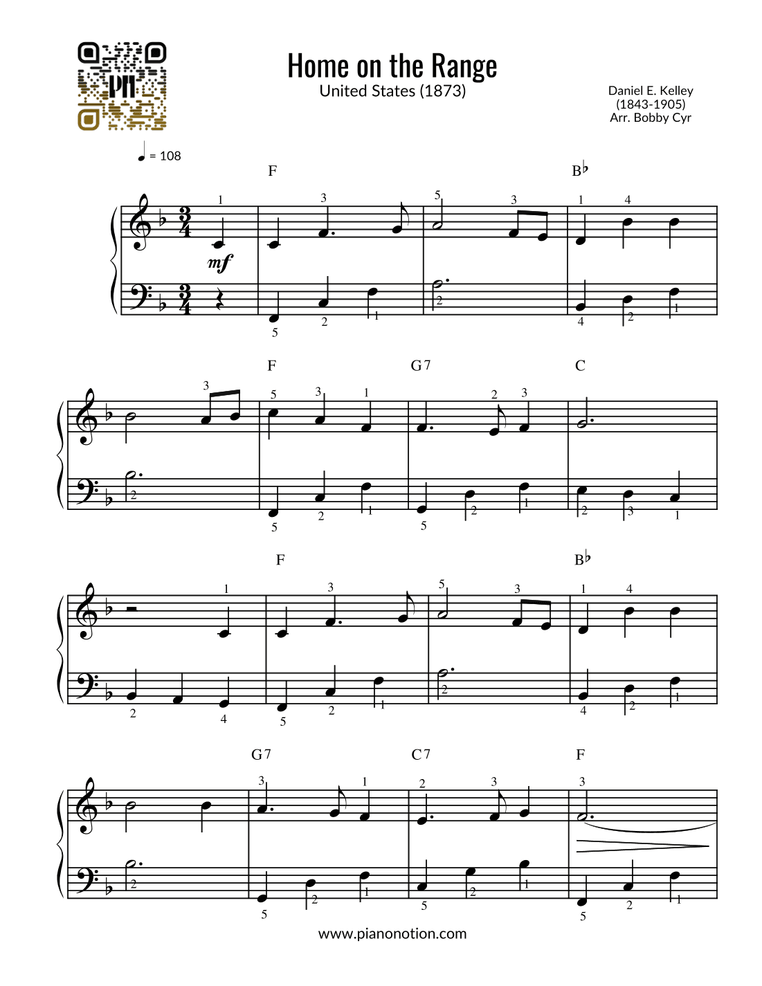 Home on the Range (Easy Piano) (arr. Bobby Cyr - Piano Notion)