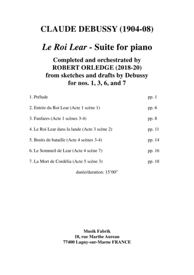 Claude Debussy: Le Roi Lear Suite for piano
