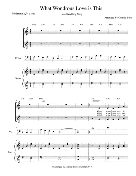 What Wondrous Love is This - Love/Wedding Song - cello, duet and piano (arr. Connie Boss)