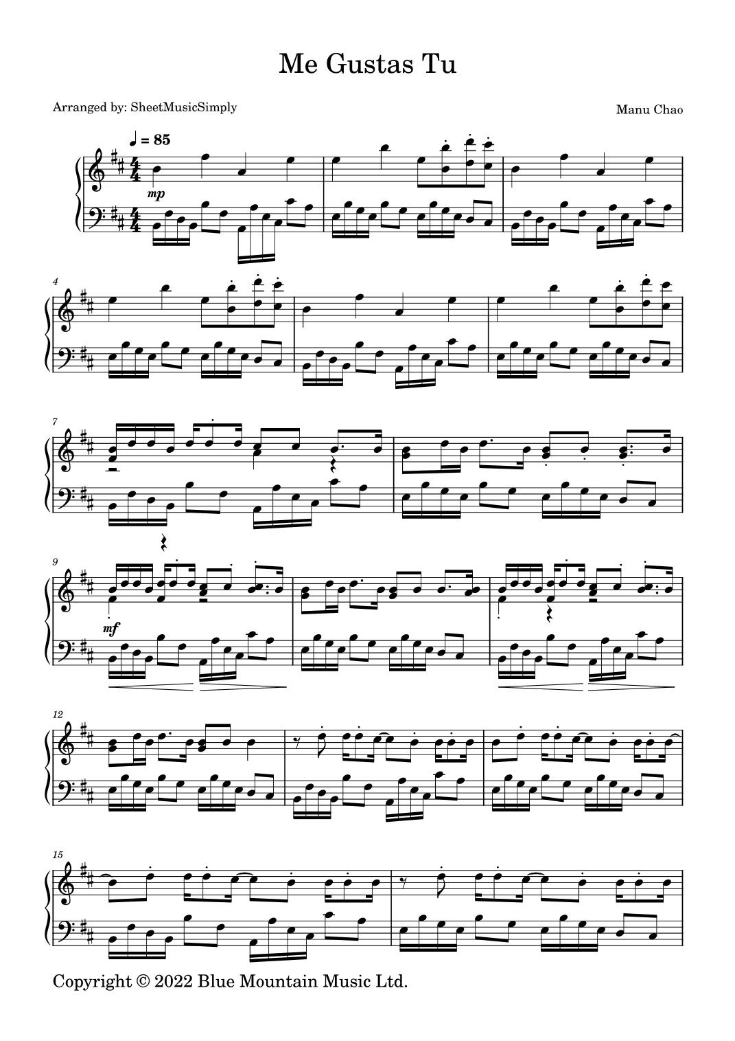 Me Gustas Tu (arr. SheetMusicSimply)