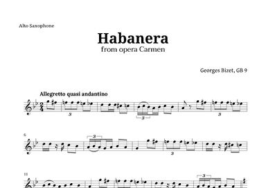 Habanera from Carmen by Bizet for Alto Sax Solo (arr. Langanho)