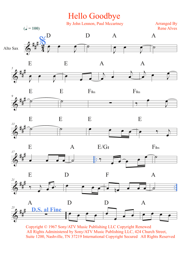 Hello, Goodbye (arr. Rene Alves)