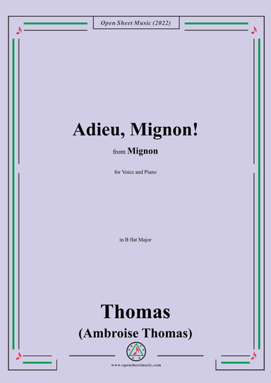 A. Thomas-Adieu,Mignon!,in B flat Major,from Mignon,for Voice and Piano (arr. OSM Press)