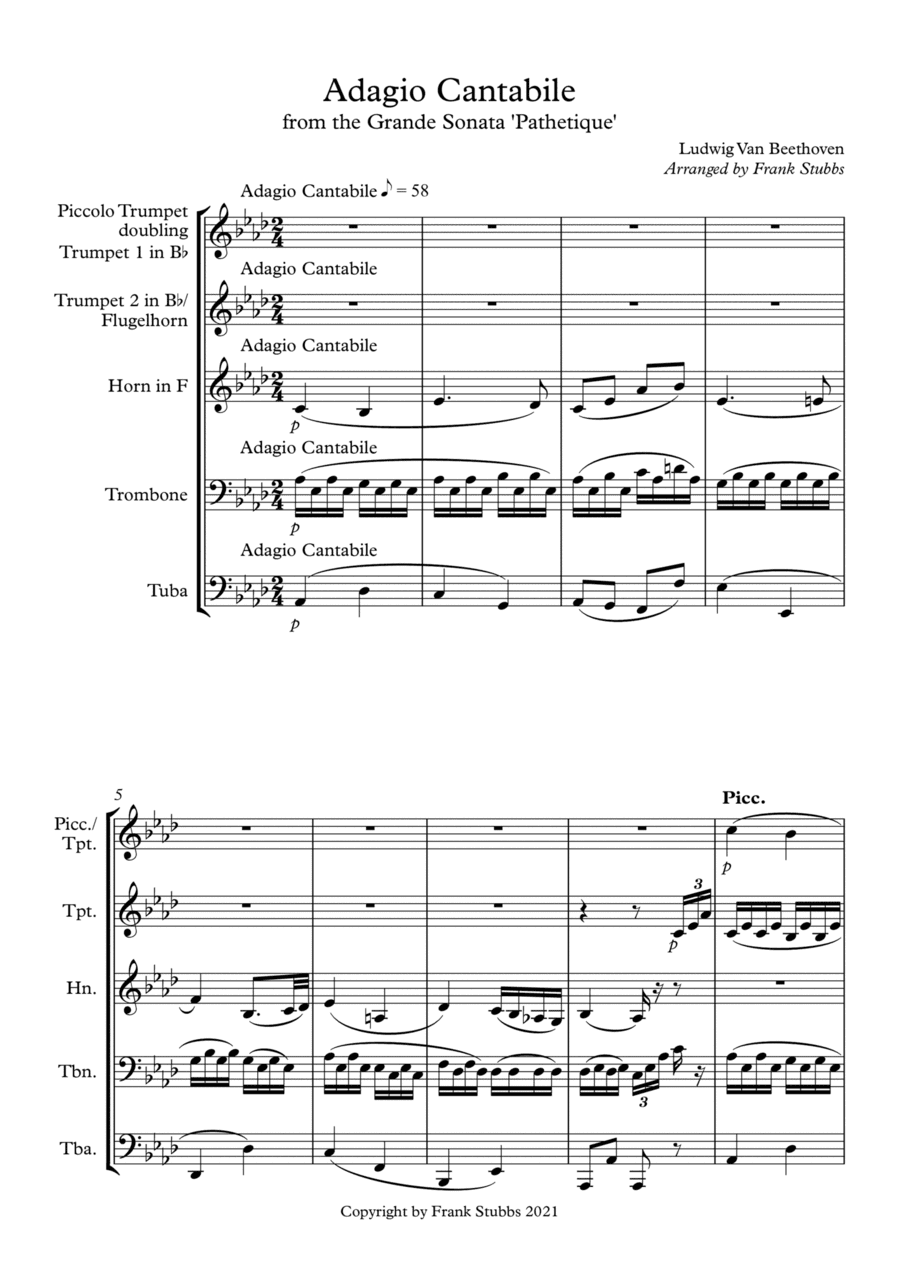 Adagio Cantabile from Piano Sonata 'Pathetique' Opus 13 by Ludwig van Beethoven (arr. Frank Stubbs)